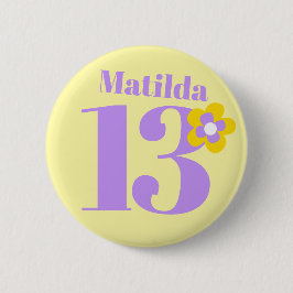 13. Geburtstagsparty Mädchen gelb lila Button
