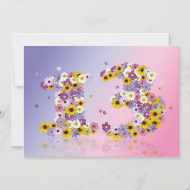 13. Geburtstagsparty mit Blumenbriefen Einladung (Vorderseite)