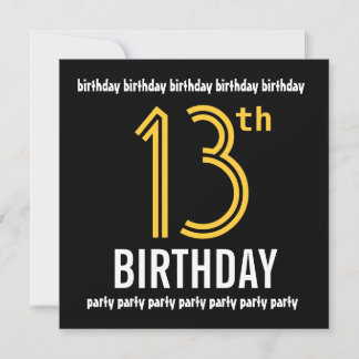 13. Geburtstagsparty Modernes Gold und Schwarz Einladung