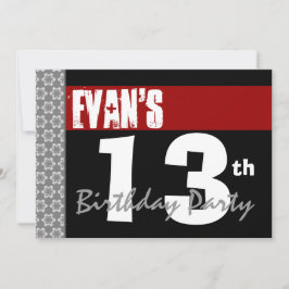 13. Geburtstagsparty Modernes Rotes Schwarzes und  Einladung