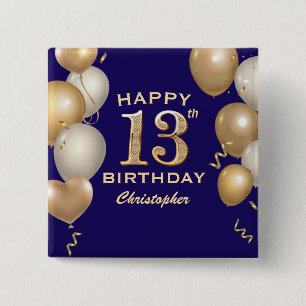 13. Geburtstagsparty Navy Blue and Gold Balloons Button