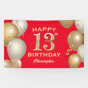 13. Geburtstagsparty Rot und Gold Ballons Banner