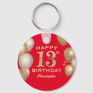 13. Geburtstagsparty Rot und Gold Ballons Schlüsselanhänger