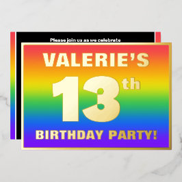 13. Geburtstagsparty: Spaß, buntes Regenbogenmuste Folieneinladung