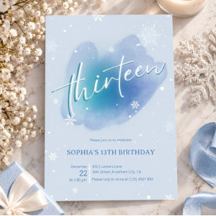 13. Gefrorene Winterblaue Schneeflocken-Geburtstag Einladung