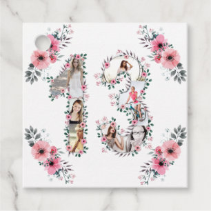 13. Girl Geburtstag Foto Collage Pink Blume Weiß Geschenkanhänger