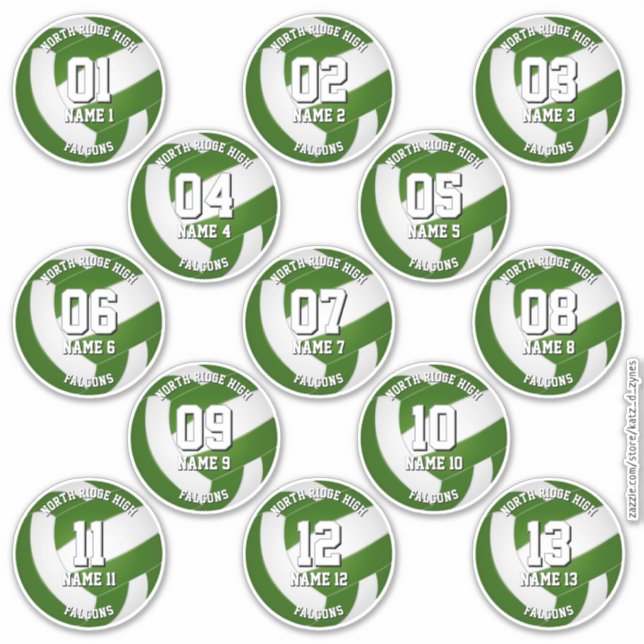 13 green volleyball stickers one for each athlete aufkleber (Vorderseite)