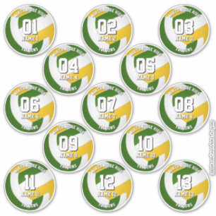 13 grüne goldene Teamfarben Volleyballspieler Aufkleber