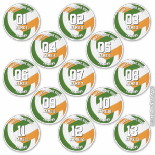 13 grüne orange Teamfarben Volleyballspieler Aufkleber