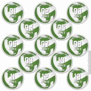 13 grüne Volleyball-Aufkleber, einer für jeden Ath Aufkleber