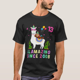 13 Jahre alt 13. Geburtstag Sloth Riding Llama Gir T-Shirt