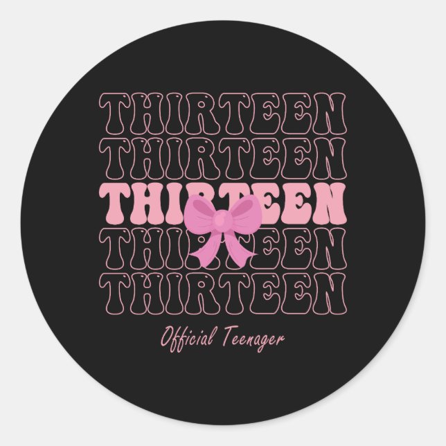 13 Jahre alter rosa Coquette Bow Offizieller Teena Runder Aufkleber (Vorderseite)