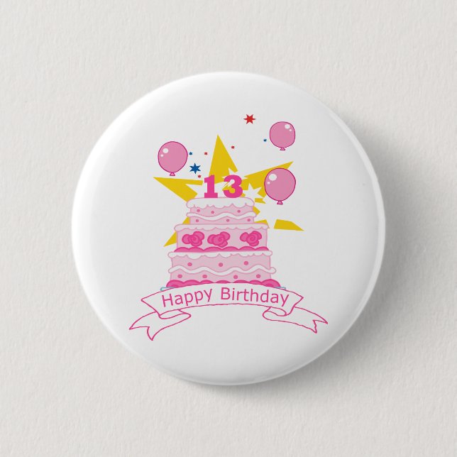 13-jähriger Geburtstagskuchen Button (Vorderseite)