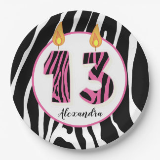 13-jähriges Mädchen Zebra Streifen Pink Trendy Geb Pappteller