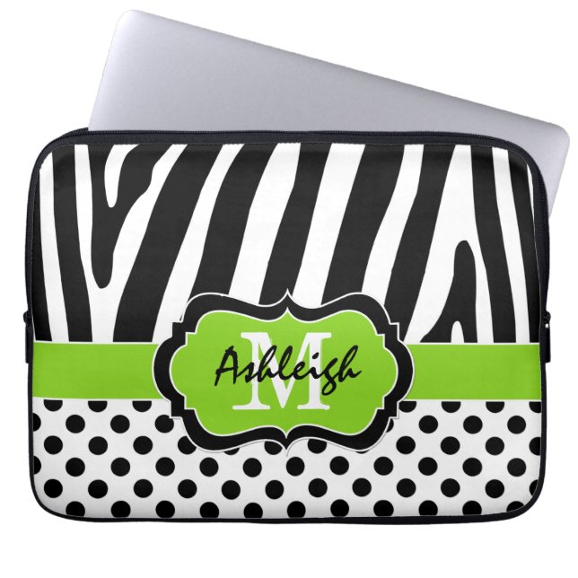 13" Limoner schwarzer Zebra Stripes Laptopschutzhülle (Vorderseite)