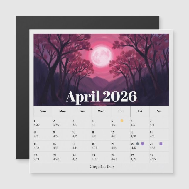 13-Monatiger Mondphasen-Tierkreis April-Kalender Magnetkarte (Vorne/Hinten)