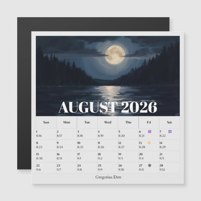 13-Monatiger Mondphasen-Tierkreis August-Kalender Magnetkarte (Vorne/Hinten)