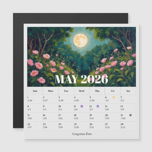 13-Monats-Mondphasen-Tierkreis Mai-Kalender Magnetkarte (Vorne/Hinten)