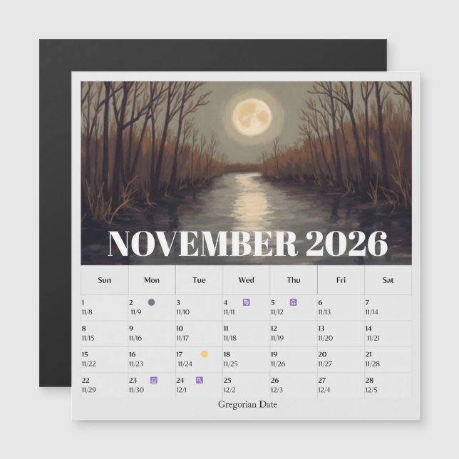 13-Monats-Mondphasen-Tierkreis November-Kalender Magnetkarte (Vorne/Hinten)