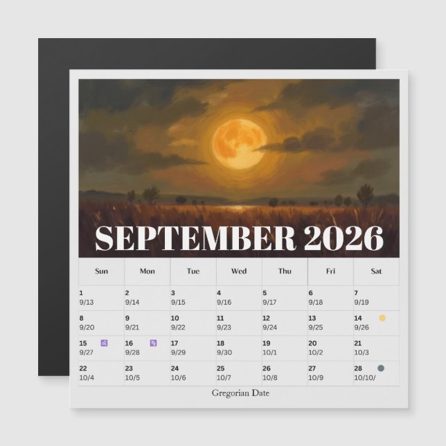 13-Monats-Mondphasen-Tierkreis September-Kalender Magnetkarte (Vorne/Hinten)