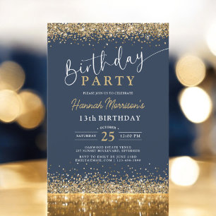 13. Navy Blue Gold Glitzer jedes Alter Geburtstag Einladung