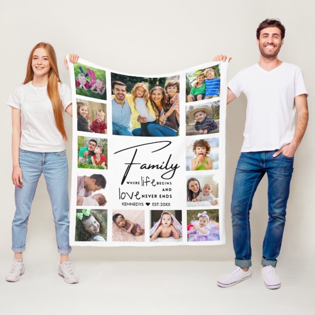 13 Photo Collage Family Quote Name Black And white Fleecedecke (Beispiel)