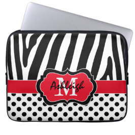 13" Red Black Zebra Stripes Polka Dots Laptop Case