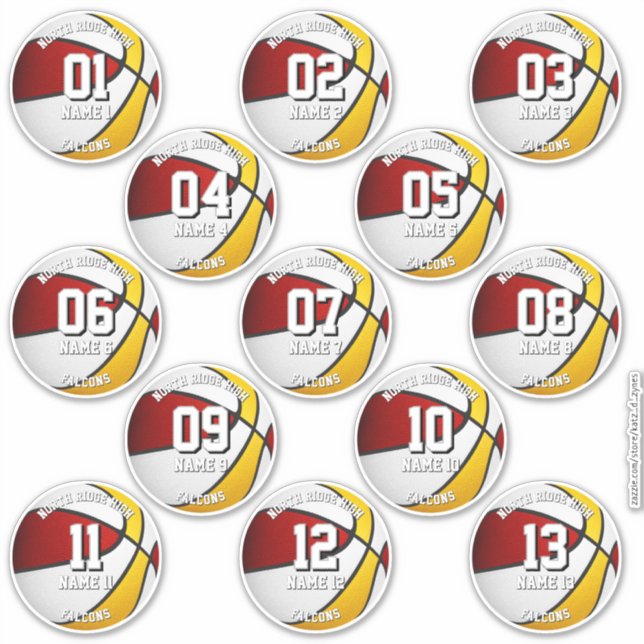 13 red gold basketball player water bottle labels (Vorderseite)