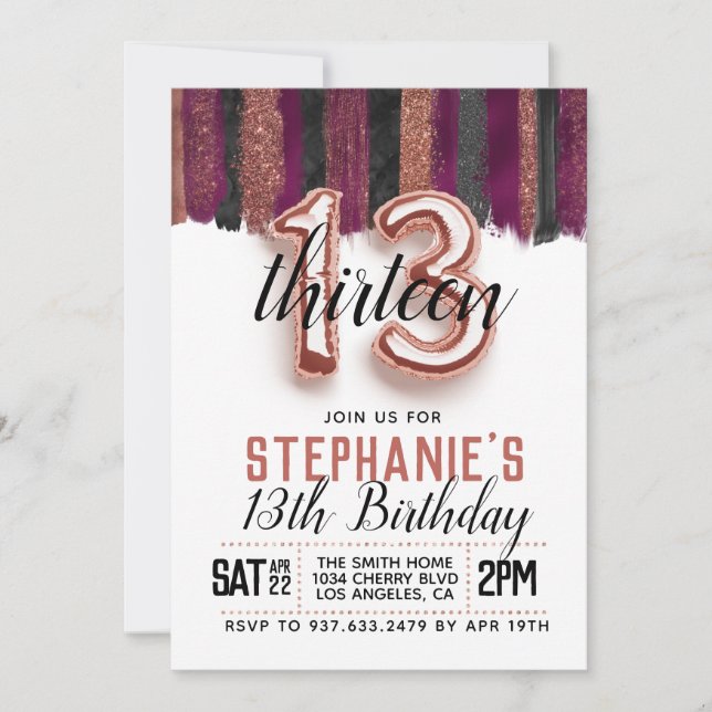 13. Rose Goldener Geburtstag Einladung (Vorderseite)