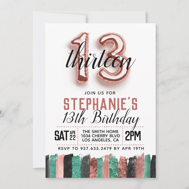 13. Rose Goldener Geburtstag Einladung (Vorderseite)