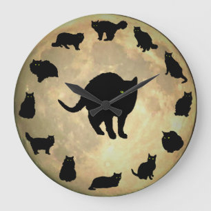 13 Schwarze Katzen und ein großer Vollmond Große Wanduhr