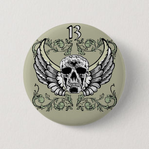 13 Stunden-Schädel-Uhr-Muster Button