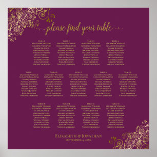 13 Tabelle Cassis Lila Hochzeitssattel Gold Poster