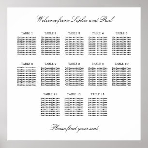 13 Tabelle Elegantes Minimalistisches Sitzdiagramm Poster