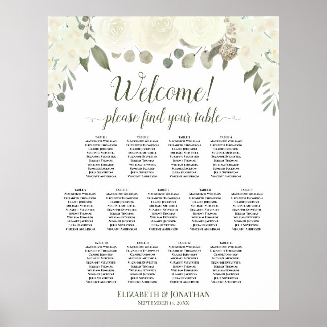 13 Tabelle Elfenbeinweiße Hochzeitskarte Poster (Vorne)