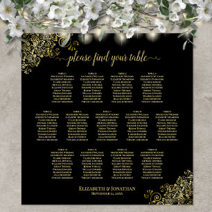 13 Tabelle Gold Frills Black Wedding Seating Chart Poster