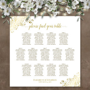13 Tabelle Gold Frills White Wedding Seating Chart Poster