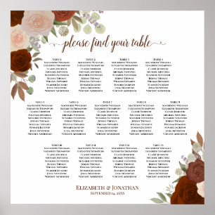 13 Tabelle Herbst Orangefarbene Rose Hochzeitskart Poster