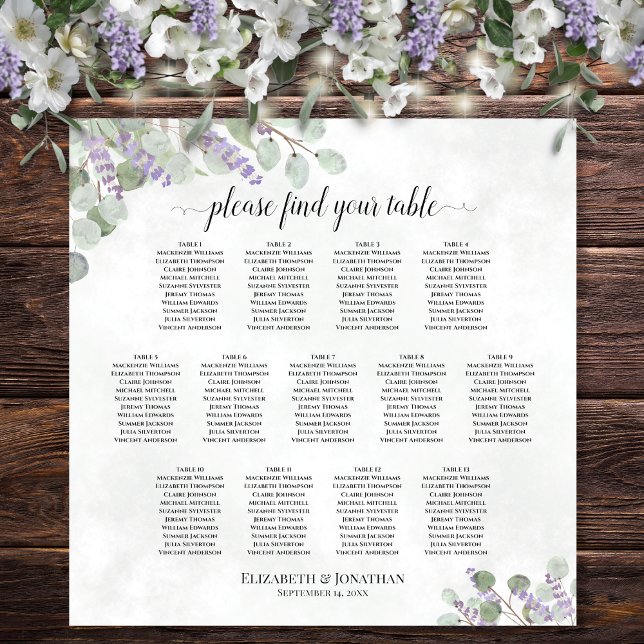 13 Tabelle Hochzeitskarte Eukalyptus Lavendel Poster (In Situ on Wall with Decor)
