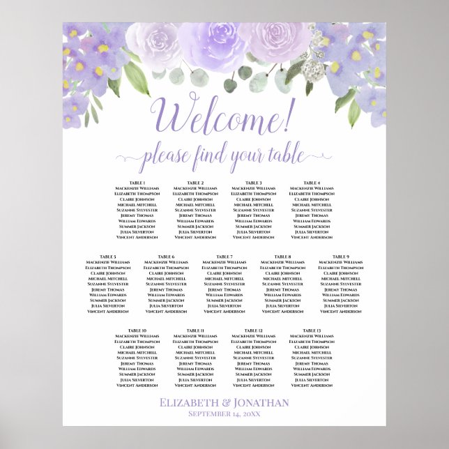 13 Tabelle Lavendel Blumenübersicht Poster (Vorne)