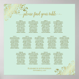 13 Tabelle Minze Green & Gold Hochzeitskarte Poster