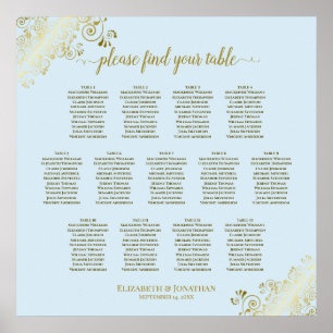 13 Tabelle Powder Blue & Gold Hochzeitskarte Poster