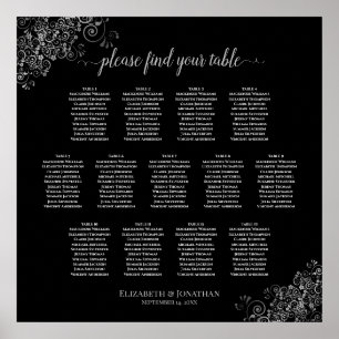 13 Tabelle Silver Frills Black Wedding Seating Cha Poster