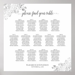 13 Table Silver Frills Wedding Seating Chart White Poster