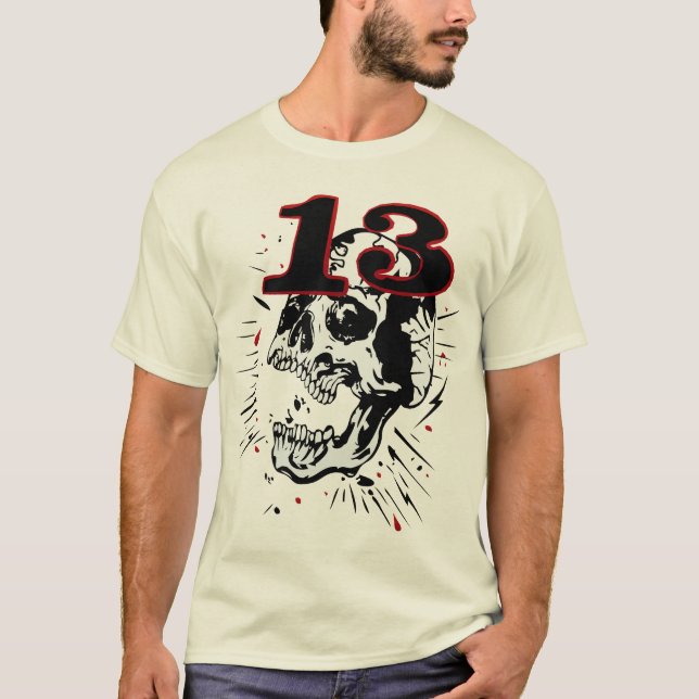 13 Tattoo Too Totenkopf Nummer Crane Maler T-Shirt (Vorderseite)