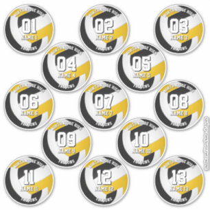 13 Team-Athleten Schwarz-Gold-Volleyballvereinsfar Aufkleber