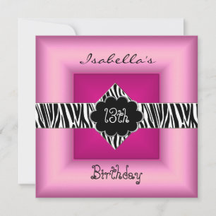 13. Teen Birthday Wild Pink Animal Black 5 Einladung