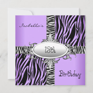13. Teen Birthday Zebra Wild Lila Animal Black Einladung