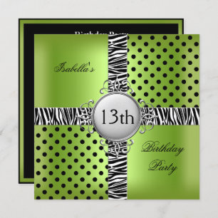 13. Teen Geburtstagsparty Lime Green Black Zebra Einladung