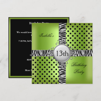 13. Teen Geburtstagsparty Lime Green Black Zebra Einladung